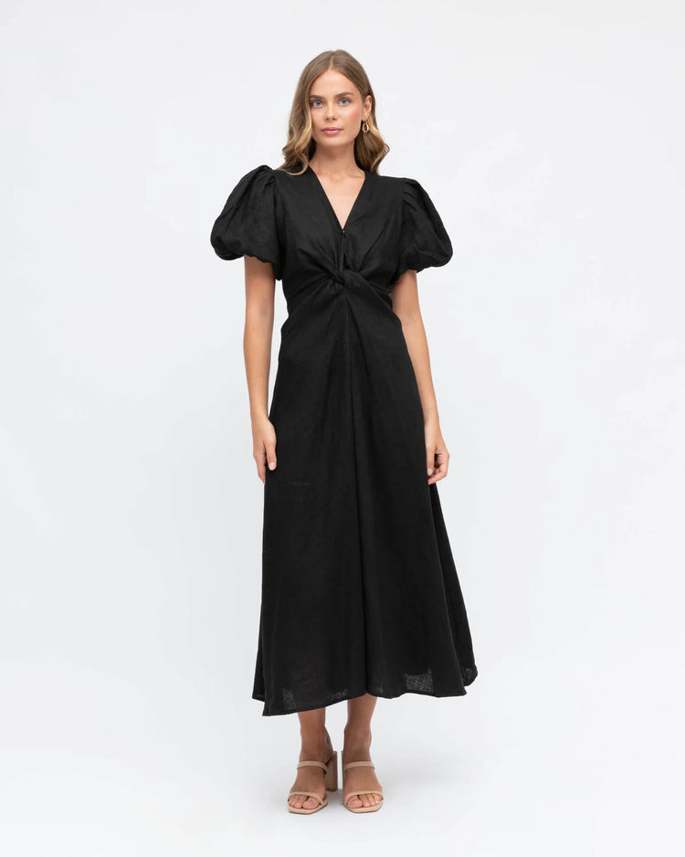 Linen Midi Dress - Black