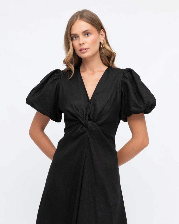 Linen Midi Dress - Black