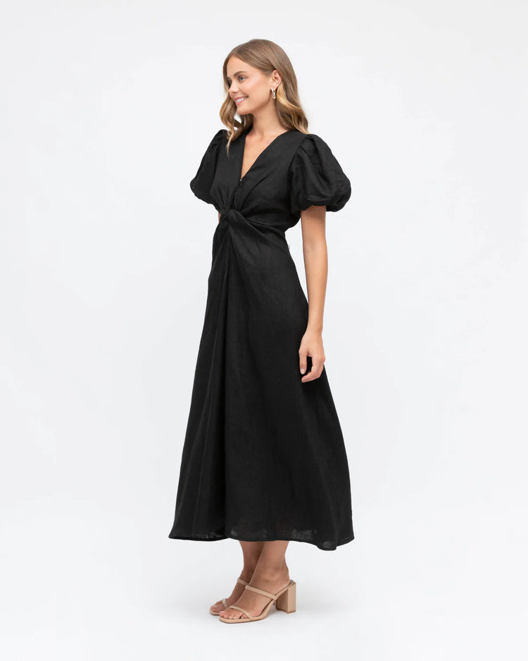 Linen Midi Dress - Black