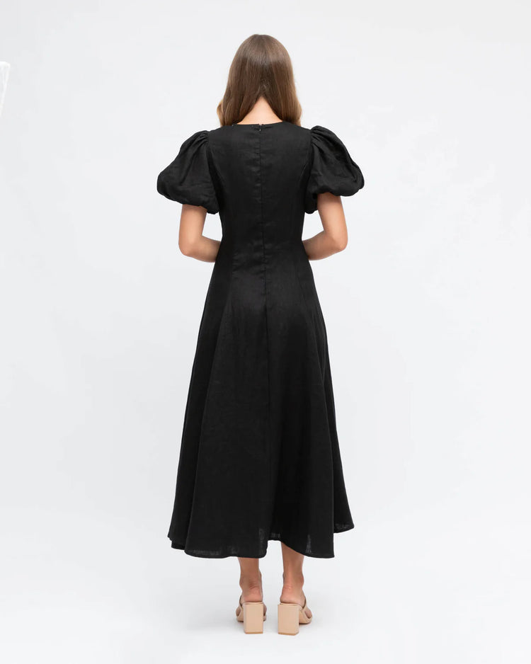 Linen Midi Dress - Black