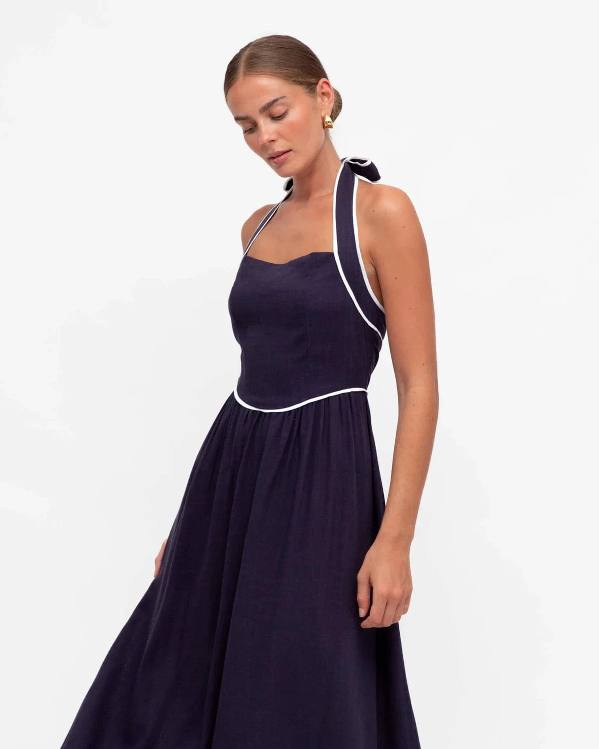 White Closet Dresses Halter Navy Dress