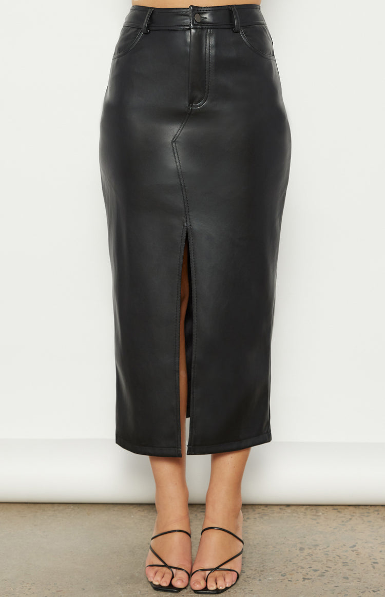 Pleather Midi Skirt - Black