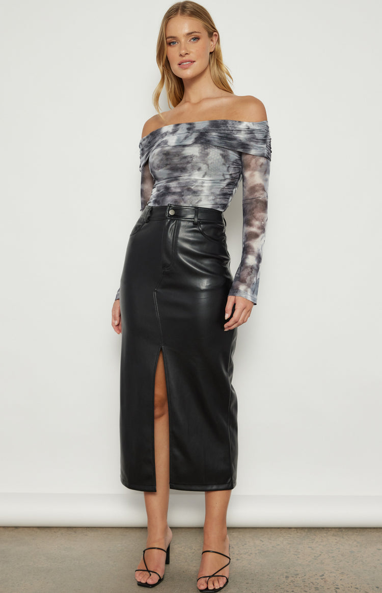 Pleather Midi Skirt - Black