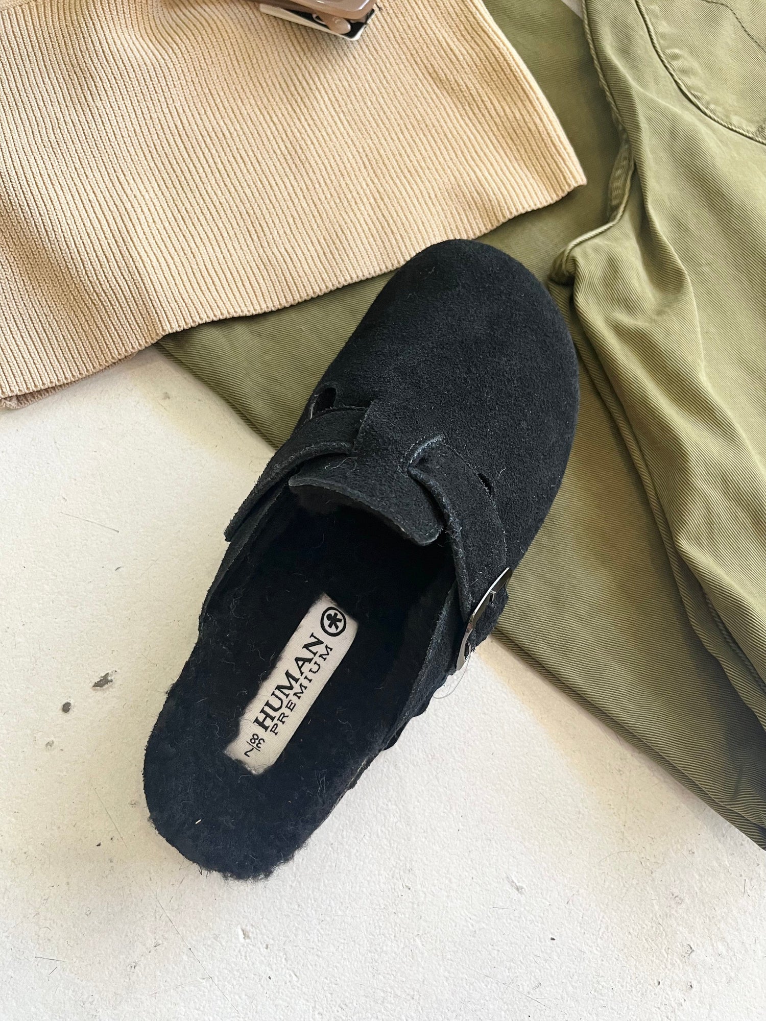 Black suede slides hot sale